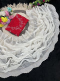 White Shimmer Chiffon Saree with Heavy Red Embroidered Blouse